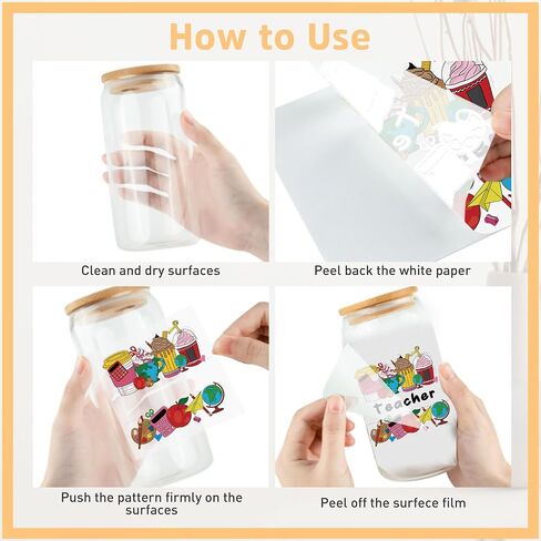 Teacher UV DTF Cup Wraps - 12 Sheet Custom Name UV DTF Transfer Stickers, School UVDTF Cup Wraps for Glass, Letter Waterproof Transfer Sticker, Appreciate Gifts in Saudi Arabia