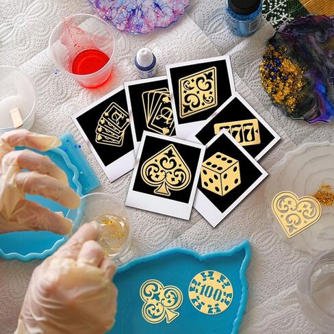 OLYCRAFT 9pcs 1.6x1.6 Inch Golden Metal Stickers Poker Metal Sticker Dice Self Adhesive Stickers Poker Theme Epoxy Sticker for DIY Scrapbooks Epoxy Resin Decoration in Saudi Arabia