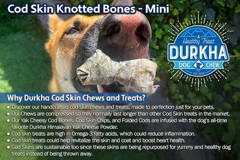 Durkha Cod Skin Conged Dogned Bone Dog - All -Natural ، مرتفعًا في أوميغا 3 ، لطيف على المعدة ، مملوءة بجبن الهيمالايا - ميني - 2 عبوة in Kuwait