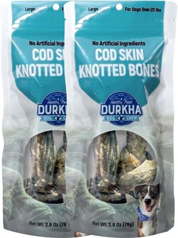 Durkha Cod Skin Conged Dogned Bone Dog - All -Natural ، مرتفعًا في أوميغا 3 ، لطيف على المعدة ، مملوءة بجبن الهيمالايا - ميني - 2 عبوة in Kuwait