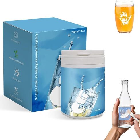 13oz Glass Etch Starter Cream Kit for Intricate Designs, DIY Art Craft Bundled with 3 Application Brushes, 1 Paper Tape, 1 Nitrile Gloves, 1 Silk Screen Label, Perfect for Mirrors, Windows, Glassware in Kuwait