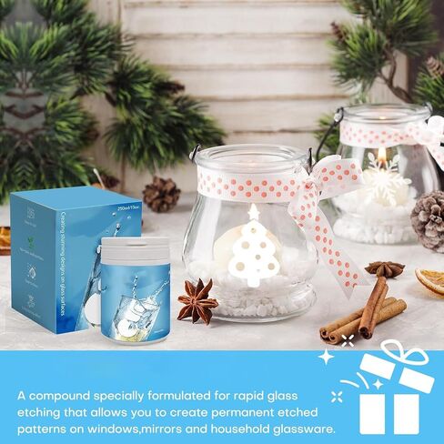 13oz Glass Etch Starter Cream Kit for Intricate Designs, DIY Art Craft Bundled with 3 Application Brushes, 1 Paper Tape, 1 Nitrile Gloves, 1 Silk Screen Label, Perfect for Mirrors, Windows, Glassware in Kuwait