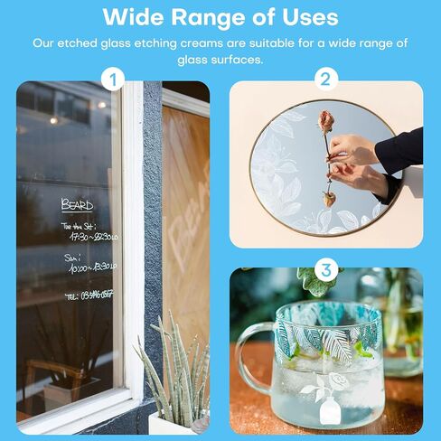 13oz Glass Etch Starter Cream Kit for Intricate Designs, DIY Art Craft Bundled with 3 Application Brushes, 1 Paper Tape, 1 Nitrile Gloves, 1 Silk Screen Label, Perfect for Mirrors, Windows, Glassware in Kuwait