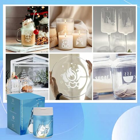 13oz Glass Etch Starter Cream Kit for Intricate Designs, DIY Art Craft Bundled with 3 Application Brushes, 1 Paper Tape, 1 Nitrile Gloves, 1 Silk Screen Label, Perfect for Mirrors, Windows, Glassware in Kuwait