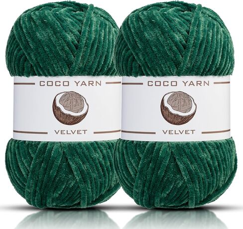 2 Pack Velvet Yarn for Crocheting – CocoYarn - Chenille Chunky Yarn for Hand Knitting, Fluffy Soft Plush Amigurum Bulky Baby Blanket Yarn for Crochet 100g (Green-60) in Saudi Arabia