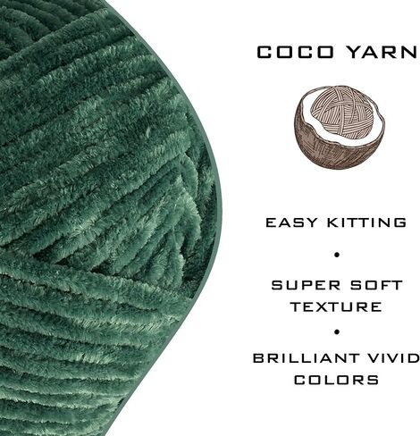 2 Pack Velvet Yarn for Crocheting – CocoYarn - Chenille Chunky Yarn for Hand Knitting, Fluffy Soft Plush Amigurum Bulky Baby Blanket Yarn for Crochet 100g (Green-60) in Saudi Arabia