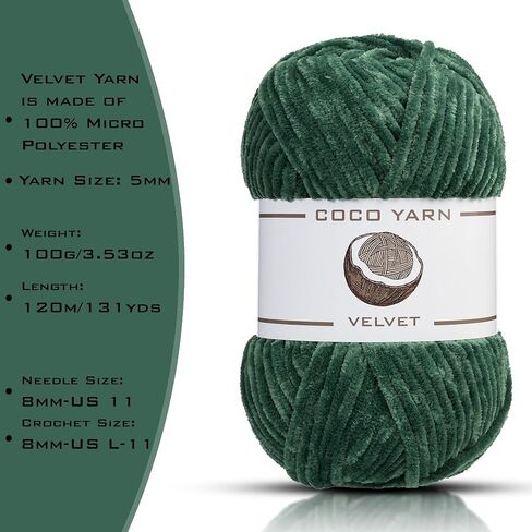 2 Pack Velvet Yarn for Crocheting – CocoYarn - Chenille Chunky Yarn for Hand Knitting, Fluffy Soft Plush Amigurum Bulky Baby Blanket Yarn for Crochet 100g (Green-60) in Saudi Arabia