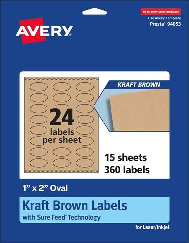 Avery Kraft Brown Oval Labels - 360 Sure Feed, 1" x 2", Print-to-The-Edge, Laser/Inkjet Printable in Saudi Arabia