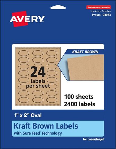 Avery Kraft Brown Oval Labels - 360 Sure Feed, 1" x 2", Print-to-The-Edge, Laser/Inkjet Printable in Saudi Arabia