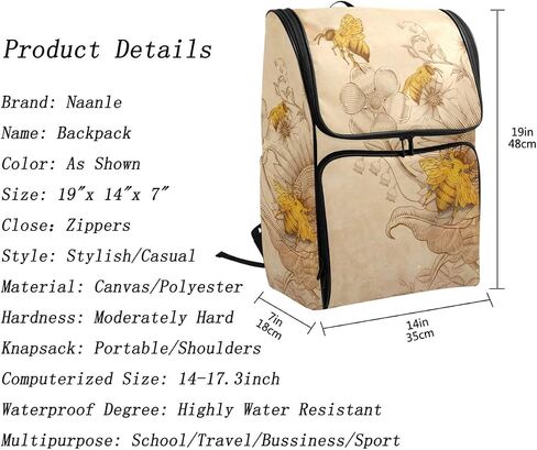 Naanle Stylish Honey Bees and Wildflowers Retro Style Casual Daypack College Students Multipurpose Backpack Large Travel Hiking Bags Computer Bag for Men Women in Saudi Arabia