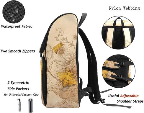 Naanle Stylish Honey Bees and Wildflowers Retro Style Casual Daypack College Students Multipurpose Backpack Large Travel Hiking Bags Computer Bag for Men Women in Saudi Arabia