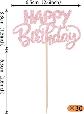 Rsstarxi 30 Pack Happy Birthday Cupcake Toppers Pink Glitter HBD Sign Theme Cupcake Picks for Boys Girls Men Women Birthday Celebration Party Cake Decorations Supplies in Saudi Arabia