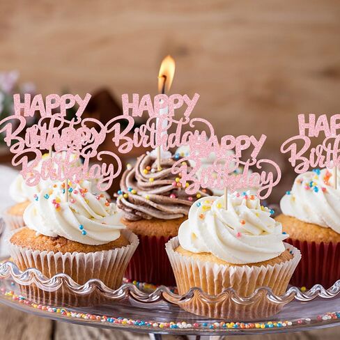 Rsstarxi 30 Pack Happy Birthday Cupcake Toppers Pink Glitter HBD Sign Theme Cupcake Picks for Boys Girls Men Women Birthday Celebration Party Cake Decorations Supplies in Saudi Arabia
