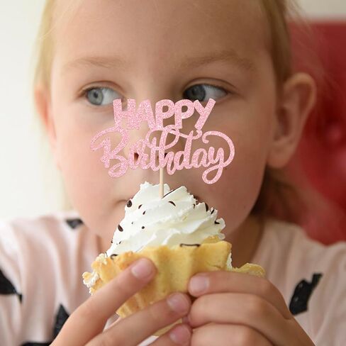 Rsstarxi 30 Pack Happy Birthday Cupcake Toppers Pink Glitter HBD Sign Theme Cupcake Picks for Boys Girls Men Women Birthday Celebration Party Cake Decorations Supplies in Saudi Arabia