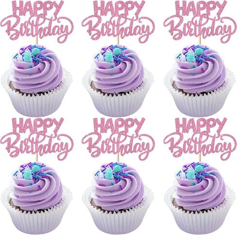 Rsstarxi 30 Pack Happy Birthday Cupcake Toppers Pink Glitter HBD Sign Theme Cupcake Picks for Boys Girls Men Women Birthday Celebration Party Cake Decorations Supplies in Saudi Arabia