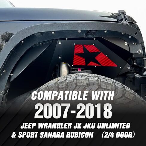 بطانات الرفارف الأمامية الداخلية متوافقة مع 2007-2018 Jeep Wrangler JK & JKU Unlimited Sport Sahara Rubicon، واقيات الطين على طراز الترباس وغطاء مشاعل العجلة الفولاذية (2/4 أبواب) in Kuwait
