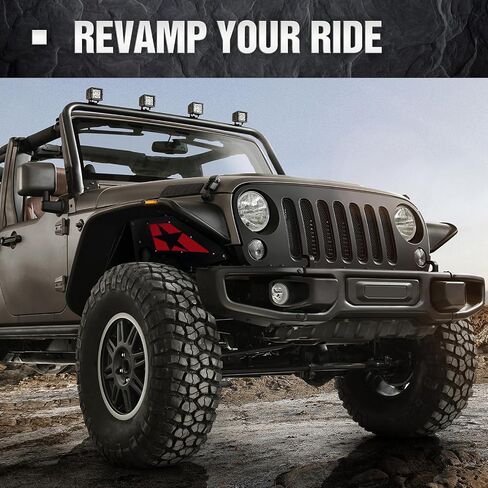 بطانات الرفارف الأمامية الداخلية متوافقة مع 2007-2018 Jeep Wrangler JK & JKU Unlimited Sport Sahara Rubicon، واقيات الطين على طراز الترباس وغطاء مشاعل العجلة الفولاذية (2/4 أبواب) in Kuwait
