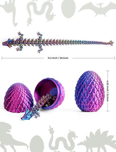 Cessfle 3D Printed Dragon Egg, 3D Dragon Eggs with Dragon Inside, Crystal Dragon Egg Fidget Toys Purple Dragon Egg, Easter Eggs Dragon Toys Gifts for Kids 5-7 in Saudi Arabia