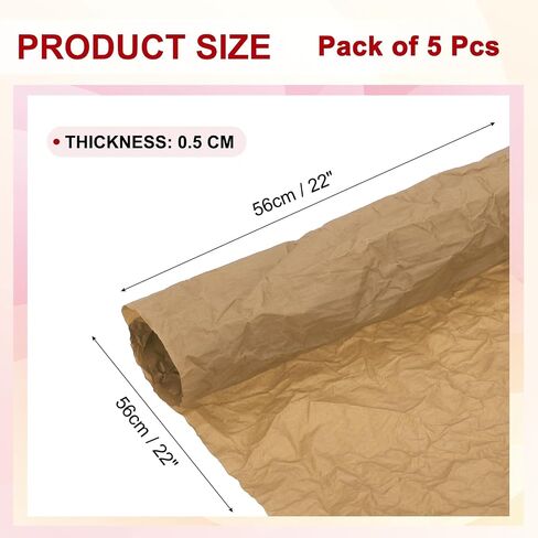 MECCANIXITY Flower Wrapping Paper, 5 Roll Waterproof Bouquet Crepe Paper Streamer Sheet for Crafts Birthday Gift Florist Packing Party (Flaxen, 22 x 22 Inch) in Kuwait