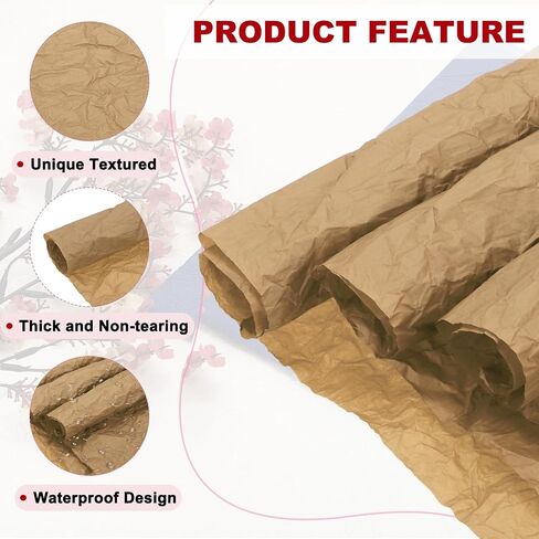 MECCANIXITY Flower Wrapping Paper, 5 Roll Waterproof Bouquet Crepe Paper Streamer Sheet for Crafts Birthday Gift Florist Packing Party (Flaxen, 22 x 22 Inch) in Kuwait