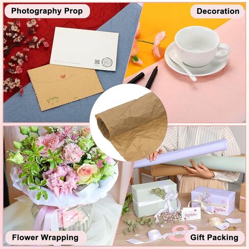 MECCANIXITY Flower Wrapping Paper, 5 Roll Waterproof Bouquet Crepe Paper Streamer Sheet for Crafts Birthday Gift Florist Packing Party (Flaxen, 22 x 22 Inch) in Kuwait