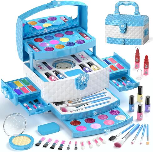 PERRYHOME Kids Makeup Set for Girl 56 Pcs Washable Real Cosmetic, Non-Toxic Frozen Toys Toddler Makeup Kit, Frozen Princess Dress up Game Christmas & Birthday Girl Gift for 3-12(Frozen Purple) in Saudi Arabia