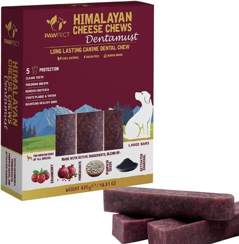 Dentamust Himalayan Cheese Chews for Dogs - Cranberry | طويل الأمد ، جميع المضغ الطبيعي للكلاب المتوسطة | خالية من الحبوب | خالية من الجلود | يساعد في أمراض اللثة | غني الكالسيوم (6.8 أوقية ، حزمة من 3) in Kuwait