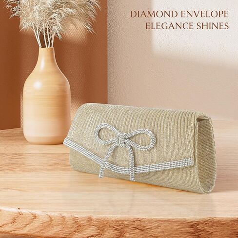 Envelope Clutch Purse Women Rhinestone Bow Sparkly Evening Bag Glitter Wedding Party Prom Handbag, Black in Saudi Arabia