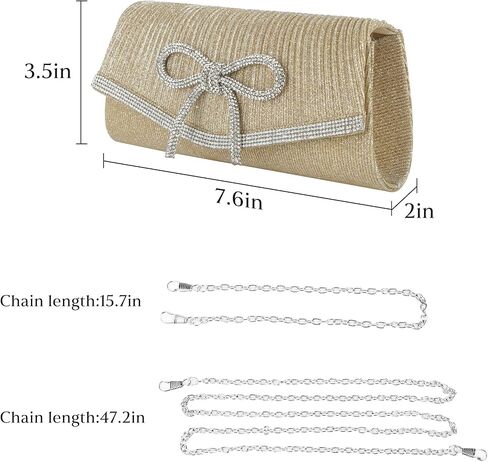 Envelope Clutch Purse Women Rhinestone Bow Sparkly Evening Bag Glitter Wedding Party Prom Handbag, Black in Saudi Arabia