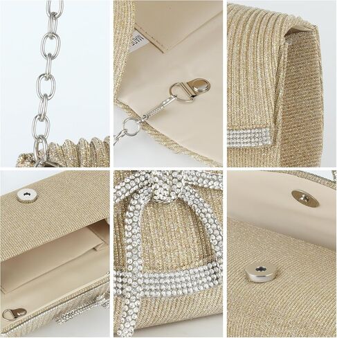Envelope Clutch Purse Women Rhinestone Bow Sparkly Evening Bag Glitter Wedding Party Prom Handbag, Black in Saudi Arabia