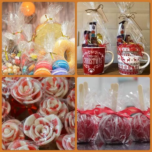Wocuz Cellophane Bags Clear Cellophane Treat Bags with Metallic Twist Ties for Cookie Candy Bakery Popcorn Dessert Gift Giving Wraps (4x6 Inch, 100Pcs) in Saudi Arabia