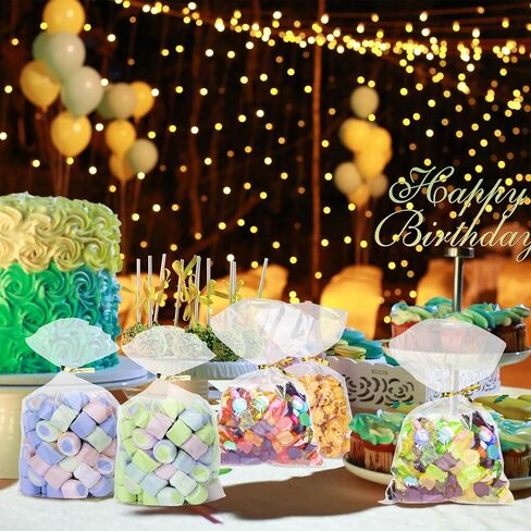 Wocuz Cellophane Bags Clear Cellophane Treat Bags with Metallic Twist Ties for Cookie Candy Bakery Popcorn Dessert Gift Giving Wraps (4x6 Inch, 100Pcs) in Saudi Arabia