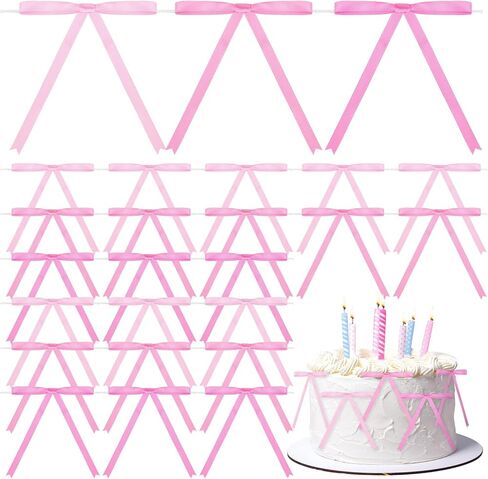 60 Pcs Pink Twist Tie Bows Pink Bows for Cake Decorating, Satin Ribbon Bows for Crafts Treat Bags Gift Wrapping, 5 x 7 Inch in Kuwait