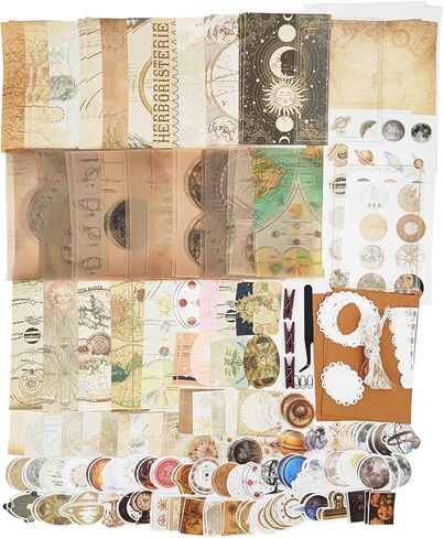251PCS Vintage Scrapbook Supplies Pack, Scrapbooking Paper and Stickers Ephemera Bundle Junk Journal Kit for Art Aesthetic Journaling Collage Decoupage Craft (Space) in Kuwait