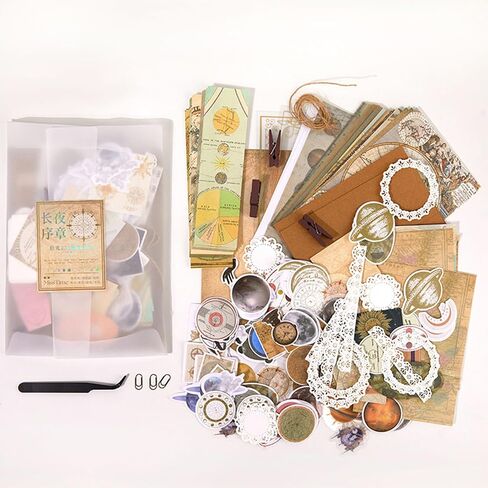 251PCS Vintage Scrapbook Supplies Pack, Scrapbooking Paper and Stickers Ephemera Bundle Junk Journal Kit for Art Aesthetic Journaling Collage Decoupage Craft (Space) in Kuwait