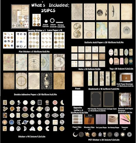 251PCS Vintage Scrapbook Supplies Pack, Scrapbooking Paper and Stickers Ephemera Bundle Junk Journal Kit for Art Aesthetic Journaling Collage Decoupage Craft (Space) in Kuwait