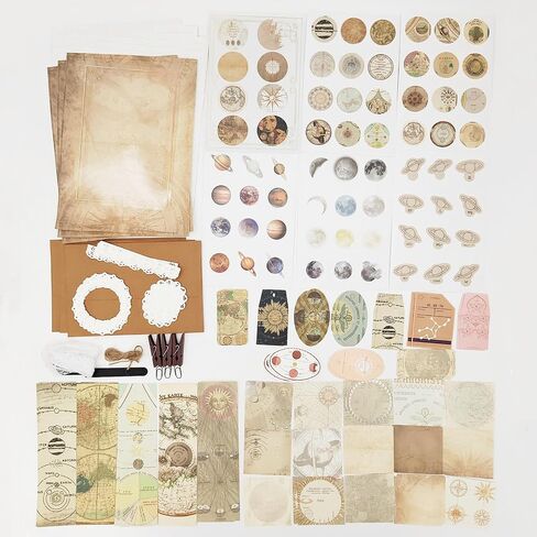 251PCS Vintage Scrapbook Supplies Pack, Scrapbooking Paper and Stickers Ephemera Bundle Junk Journal Kit for Art Aesthetic Journaling Collage Decoupage Craft (Space) in Kuwait