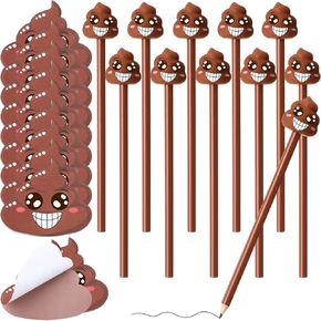 24 Pcs Funny Farting Poop Pencil with Eraser Topper and Poop Sticky Notes Christmas Gag Gifts for Coworkers Office School Xmas Presents