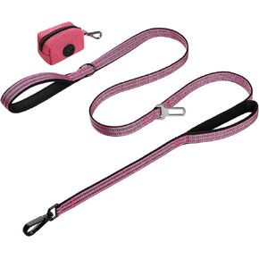 WINGOIN Heavy Duty Dog Leash for Large Medium Small Dogs, Reflective Tactical Dog Training Leash with Double Handles, Poop Bag Holder, Safety Buckle, 6FT Long Lead for Dogs Walking, Running, Pink
