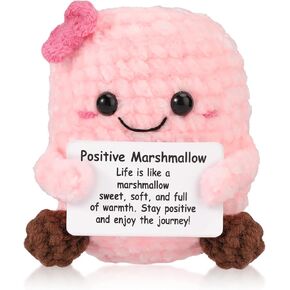 Positive Marshmallow, Marshmallow Plush Mini Funny Knitted Doll Emotional Wool Crochet Support Toy with Encouragement Card for Birthday Gift Office Home Decor (Pink)