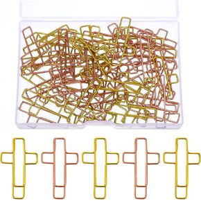 100Pcs Bible Paper Clips Cross Paper Clips Metal Binder Gold Paper Clamps Bible Study Supplies Christian Accessories for Office School Journaling Bookmark Document Note Sorting Organizing