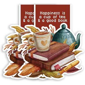 (2pcs) Hapiness هو فنجان من الشاي وكتاب جيد للمخطط المغناطيسي علامات صفحة هدية لقراءة محبي القراءة Nerd Book Bookish Bookworm Reader Stationery - Size 2.6 "x2.2" عند طيها