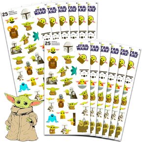 STAR WARS Baby Yoda Party Favors for Boys & Girls Bundle ~ 12 Pack Baby Yoda Sticker Sheets for Kids Birthday Party Goodie Bags | Baby Yoda Party Supplies