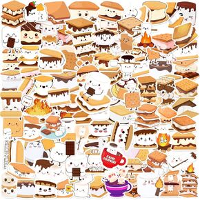100pcs ملصقات Smores ، Smores Party Party Decorations حفلة عيد ميلاد ملصقات مقاومة للماء لزجاجة ماء من هدايا أمتعة أمتعة للمشاهير للبنين الفتيات البالغين