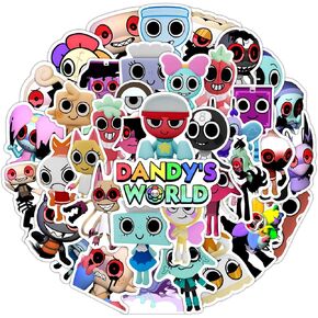 ملصقات Dandy's World ، ملصقات شخصية Dandy اللطيفة القابلة للإزالة في الفينيل للزجاجات والغيتار ولوحة التزلج (نمط 50 ٪ A)