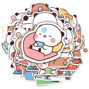 Bubu dudu Letter Love Head Stickers Cute and Cute Little Bear Couple Decoration Phone Case Ledger Stickers 110 Pieces of (Cloth+Peach cat)