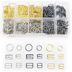 1 صندوق 360pcs 8mm+12mm الذهب/بندقية المعادن/الفضة شرائح التعديل المعدني والخواتم حزام الشريحة خطاف الشريحة مع حاوية للخياطة الحرفية DIY