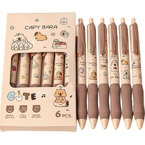 6 Pcs Cute Retractable Pens Cartoon Capybara Gel Ink Pens Aesthetic Pens 0.5mm Black Ink Writing Pens Soft Grip Pens Office School Pens Cute Women Girls Boys Pens (6Pcs Capybara)