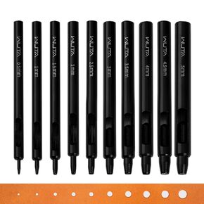 Wuta Black Round Hole Punch Leather Hollow Steel Watches Belts Scrapbooking Paper Leather Tools for Watch Band ، Fabric ، Plastic 1+1.5+2+4+5mm (6pcs)
