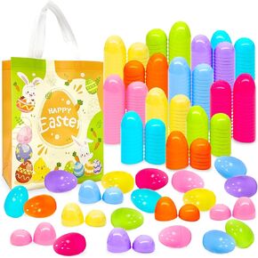 48Pcs 2.36inch Colorful Easter Plastic Eggs for Kids Egg Hunt Basket Bag Empty Stuffers Fillers with 1pc Cute Non Woven Bags, Toys Filling Treats and Easter Theme Party Supplies Favor